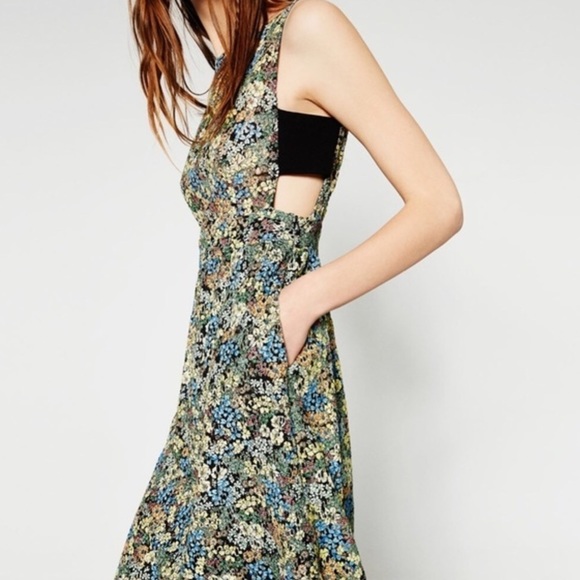 Zara Basic Women flowers floral COLORFUL Casual sheer cut out Dress SIZE XS - Picture 6 of 16